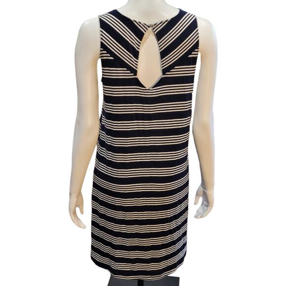 LOFT Ann Taylor Striped Tunic Dress Sz M Black White Graphic Knee Length Relaxed - Picture 2 of 9